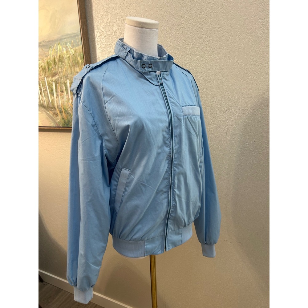 Vintage Light Blue Bomber Jacket Size 42 Full Zip Epaulettes Korea Made Retro S - Picture 3 of 7